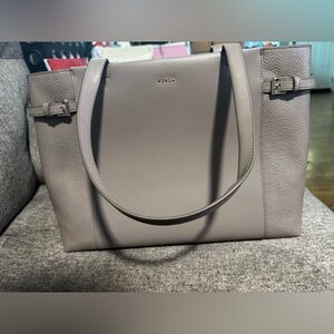 EUC - Furla taupe/grey Elegant Tote still has tape on inside zipper pull